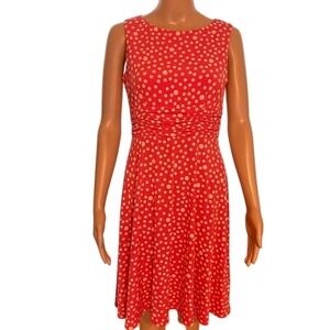 Coral Polka Dot Dress Sleeveless Ruched Waist Casual‎ Party